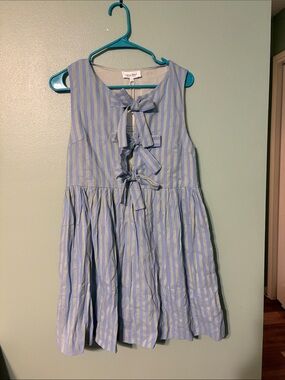 Sleeveless Blue and White Striped Bow-Front Casual Dress